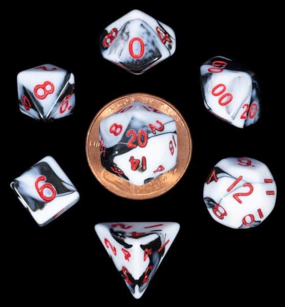 MDG MINI MARBLED BLACK W/ WHITE & RED 7 POLY SET image 0